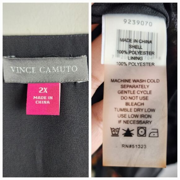 Vince Camuto Asymmetric Blouse Top Paisley Cinch Waist Lined Rich Black Size 2X - Picture 3 of 16